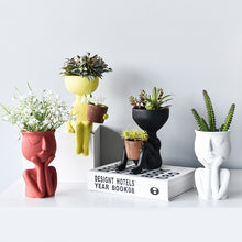 Load image into Gallery viewer, Character Portrait Flower Pot Desktop Vase Resin Succulents Plant Pot Abstract Human Face Flower Pot Home Micro Landscape Decor