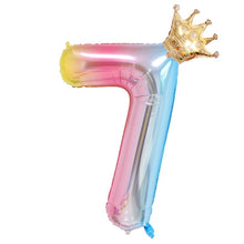 Load image into Gallery viewer, 2PCS 32inch rainbow number balloons with gold crown