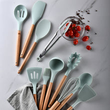 Load image into Gallery viewer, 12-Piece Silicone Kitchenware Set with Wooden Handle With Storage Box cooking gadgets
