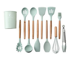 Load image into Gallery viewer, 12-Piece Silicone Kitchenware Set with Wooden Handle With Storage Box cooking gadgets
