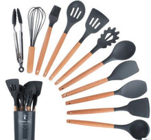 Load image into Gallery viewer, 12-Piece Silicone Kitchenware Set with Wooden Handle With Storage Box cooking gadgets
