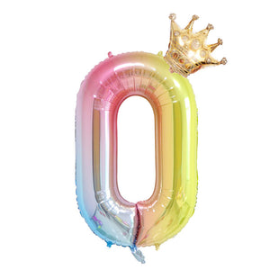 2PCS 32inch rainbow number balloons with gold crown