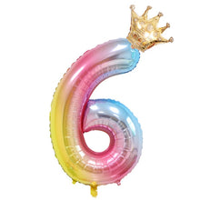 Load image into Gallery viewer, 2PCS 32inch rainbow number balloons with gold crown
