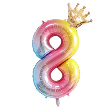 Load image into Gallery viewer, 2PCS 32inch rainbow number balloons with gold crown
